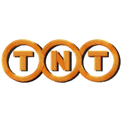 TNT logo embroidery design preview showcasing a detailed stitching pattern for business applications.