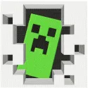 Embroidery design featuring a Minecraft Creeper peeking through a door, ideal for creative crafting projects.