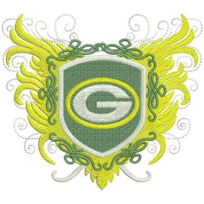 Vintage Green Bay Packers embroidery design showcasing the iconic logo, perfect for stitching on apparel and accessories.