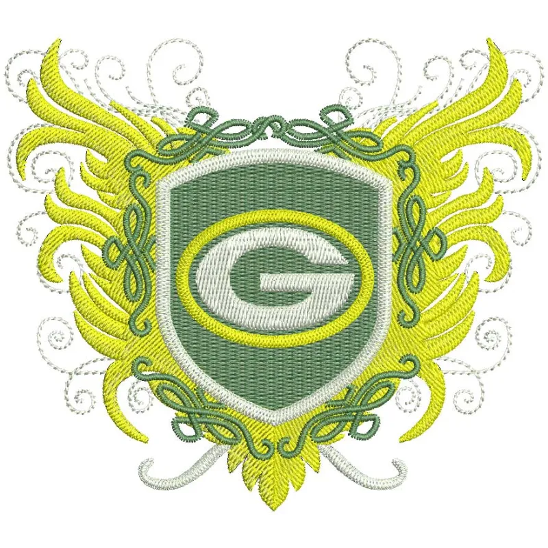 Vintage Green Bay Packers embroidery design showcasing the iconic logo, perfect for stitching on apparel and accessories.