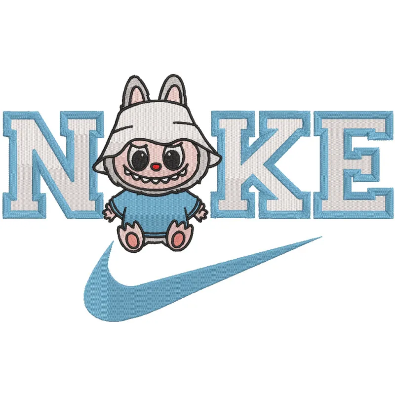 Embroidery design preview of Nike Labubu sport logo featuring clean edges and vibrant colors.