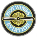 Hot wings aviation embroidery design featuring a vintage label style, ideal for caps and jackets.