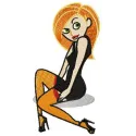 Seductive Kim Possible embroidery design showcasing a stylish character pattern for fun projects on apparel and accessories.