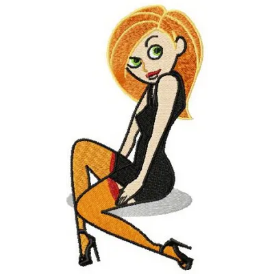 Seductive Kim Possible embroidery design showcasing a stylish character pattern for fun projects on apparel and accessories.