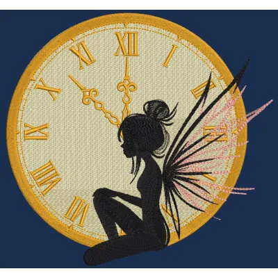 Preview of a fairy Christmas clock embroidery design showcasing intricate details and vibrant colors.