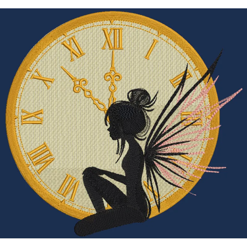 Preview of a fairy Christmas clock embroidery design showcasing intricate details and vibrant colors.