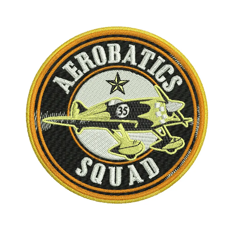 Aerobatics Squad embroidery design showcasing vintage aviation theme for creative stitching on apparel and accessories.