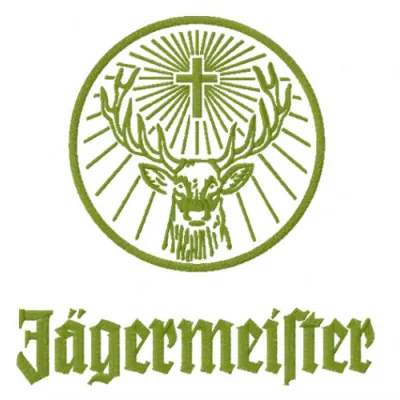 Jägermeister logo embroidery design preview showcasing intricate stitching patterns for beverage-themed projects.