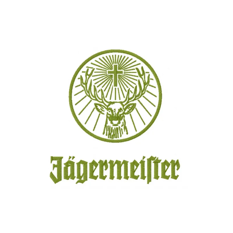 Jägermeister logo embroidery design preview showcasing intricate stitching patterns for beverage-themed projects.