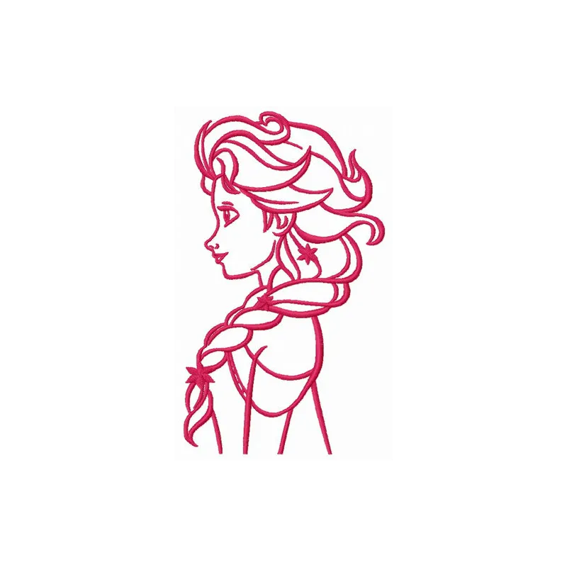 Young Elsa embroidery design featuring a whimsical character from Frozen, ideal for stitching on t-shirts and hoodies.