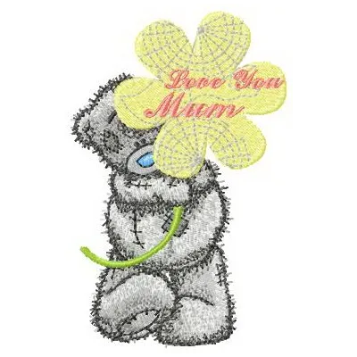 Preview of Teddy Bear Love You Mum embroidery design, a sweet stitched motif perfect for gifts or home decor.