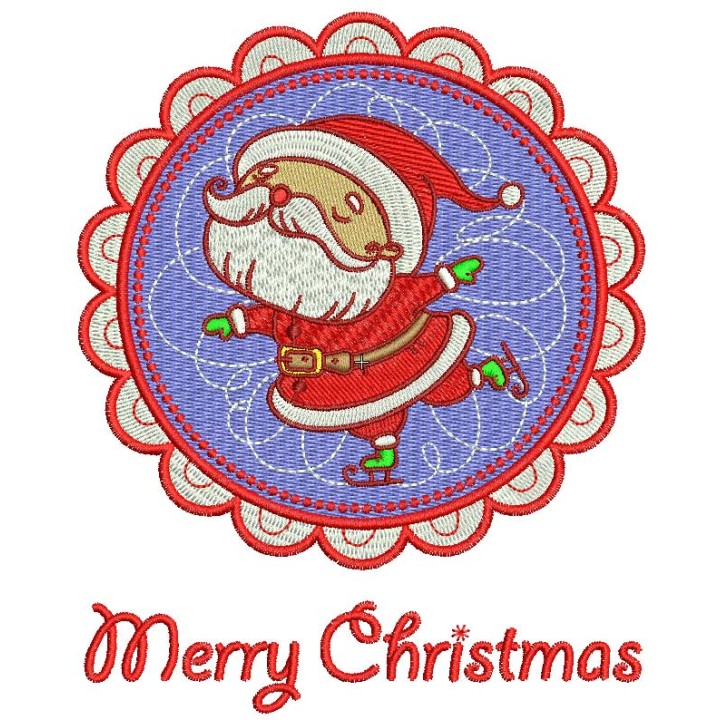 Santa skating badge embroidery design - Embroidery Design