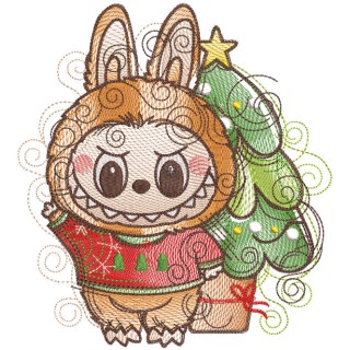 Labubu Christmas Bustle embroidery design - Embroidery Design