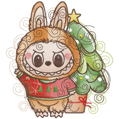 Preview of Labubu Christmas Bustle embroidery design featuring festive elements and intricate details.