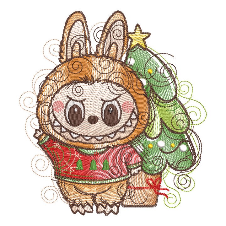 Labubu Christmas Bustle embroidery design - Embroidery Design