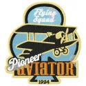 Pioneer aviator embroidery design showcasing a vintage label style, ideal for stitching on caps and jackets.
