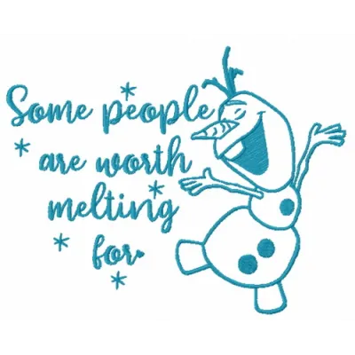 Embroidery design featuring the phrase 'Some people are worth melting for' inspired by Frozen, ideal for various projects.
