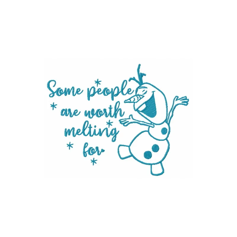 Embroidery design featuring the phrase 'Some people are worth melting for' inspired by Frozen, ideal for various projects.