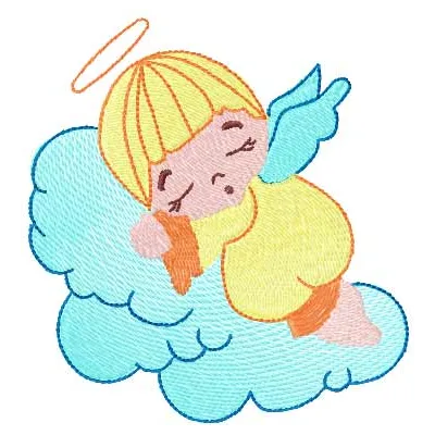 Preview of a sleeping angel embroidery design featuring delicate details, ideal for embellishing pillows or blankets.