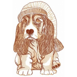 Sad puppy in nightcap embroidery design - Embroidery Design