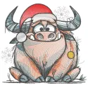 Preview of a Christmas Highland cow embroidery design featuring festive details and vibrant colors.