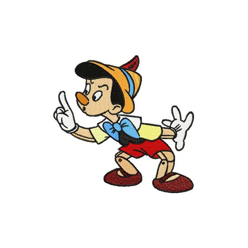 Preview of the Pinocchio be quite embroidery design, featuring whimsical stitching patterns for creative projects.