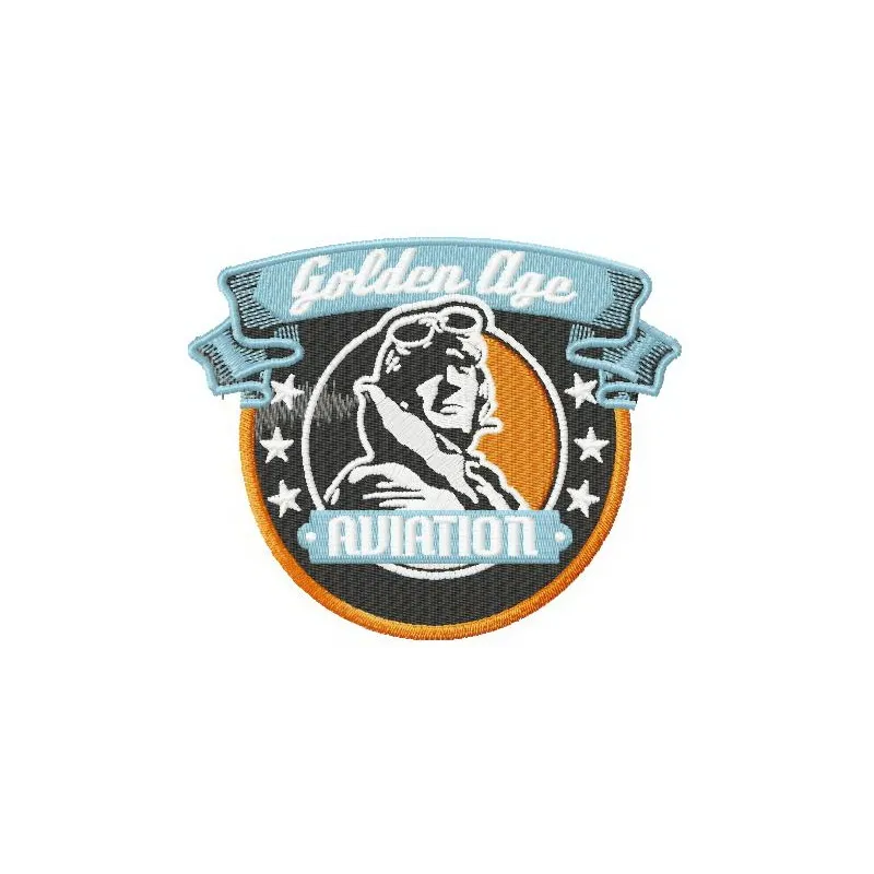 Aviation golden age embroidery design showcasing a vintage label, perfect for embellishing apparel and accessories.