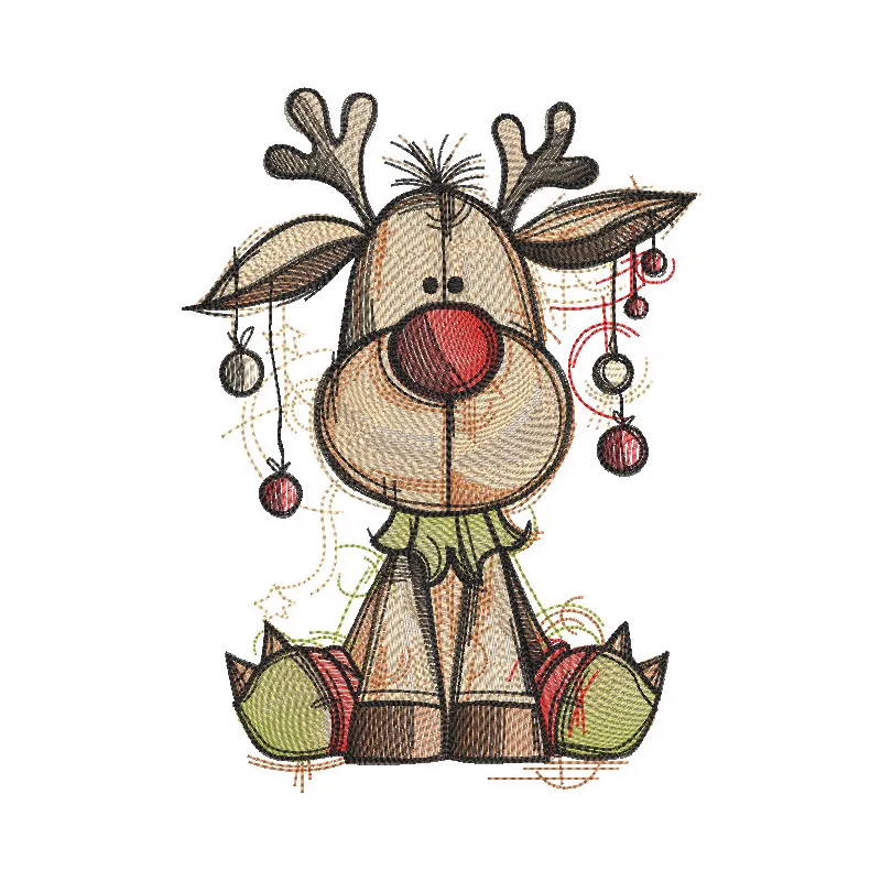 Embroidery design preview of Rudolf Christmas Time featuring a festive reindeer with vibrant details.