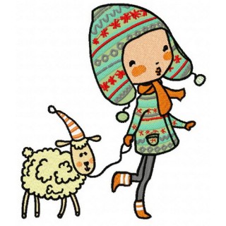 Walking with lamb 3 embroidery design - Embroidery Design