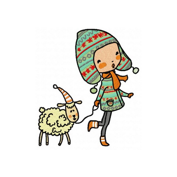 Walking with lamb 3 embroidery design - Embroidery Design