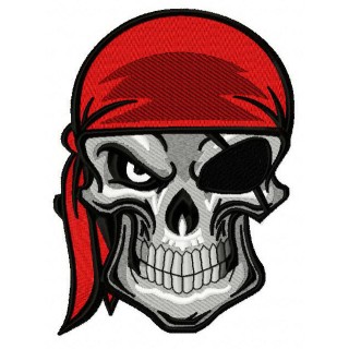 Angry pirate's skull with red bandana embroidery design - Embroidery Design