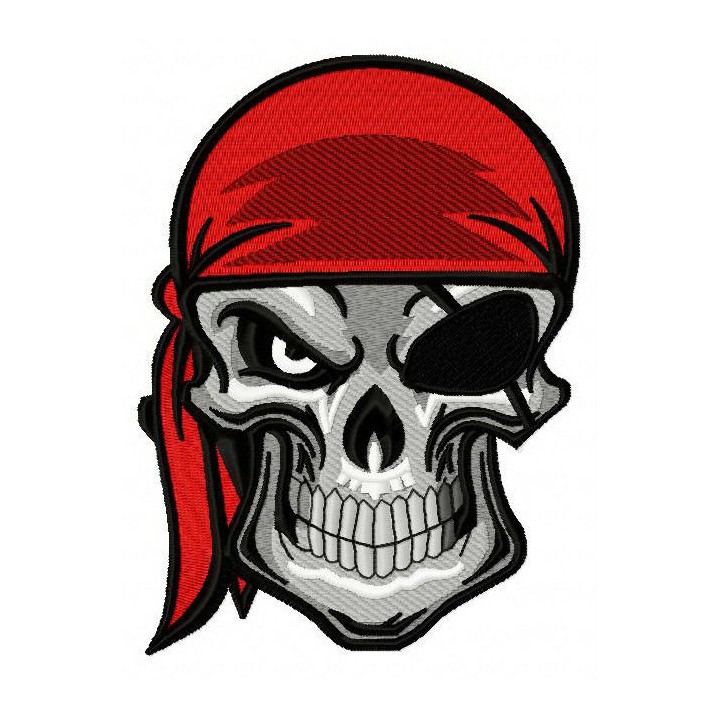 Angry pirate's skull with red bandana embroidery design - Embroidery Design