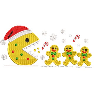 Pac Man Christmas embroidery design - Embroidery Design