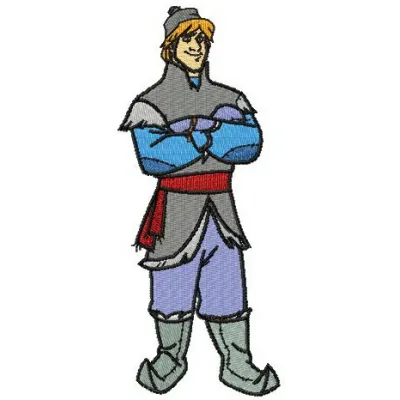 Kristoff embroidery design featuring a charming character from Frozen, ideal for stitching on apparel and accessories.