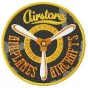 Preview of an aircrafts service company embroidery design featuring a vintage aviation label motif.