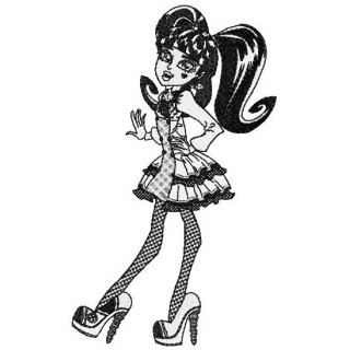 Draculaura black and white embroidery design - Embroidery Design