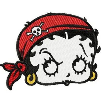 Betty Boop pirate embroidery design featuring a playful character ready for adventure, ideal for various projects.