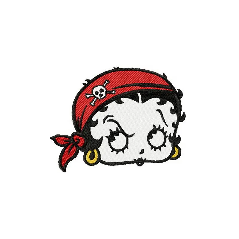 Betty Boop pirate embroidery design featuring a playful character ready for adventure, ideal for various projects.