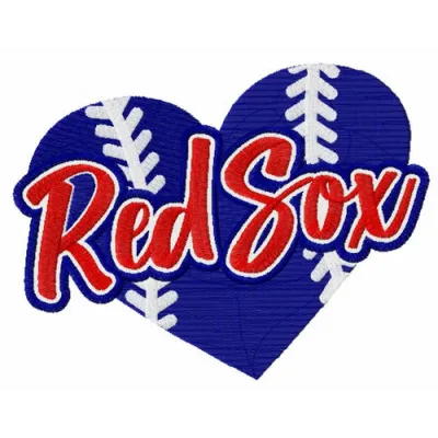 Red Sox heart embroidery design featuring the iconic team logo, ideal for stitching on apparel and accessories.