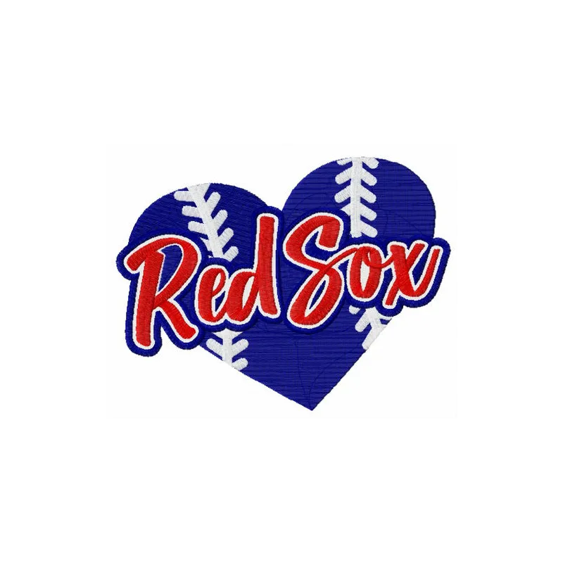 Red Sox heart embroidery design featuring the iconic team logo, ideal for stitching on apparel and accessories.