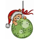 Climbing on Christmas ball embroidery design featuring playful characters on a festive ornament.