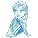 Preview of Anna sketch embroidery design from Frozen, showcasing a whimsical stitching pattern for creative projects.