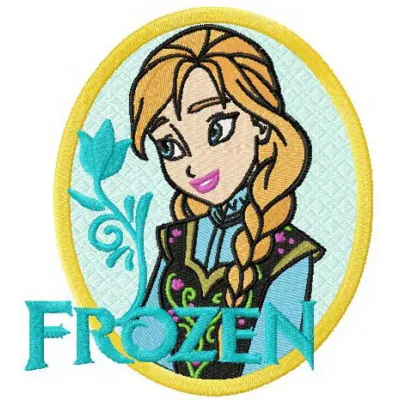 Anna badge embroidery design from Frozen, showcasing intricate details for stitching on various fabric items.