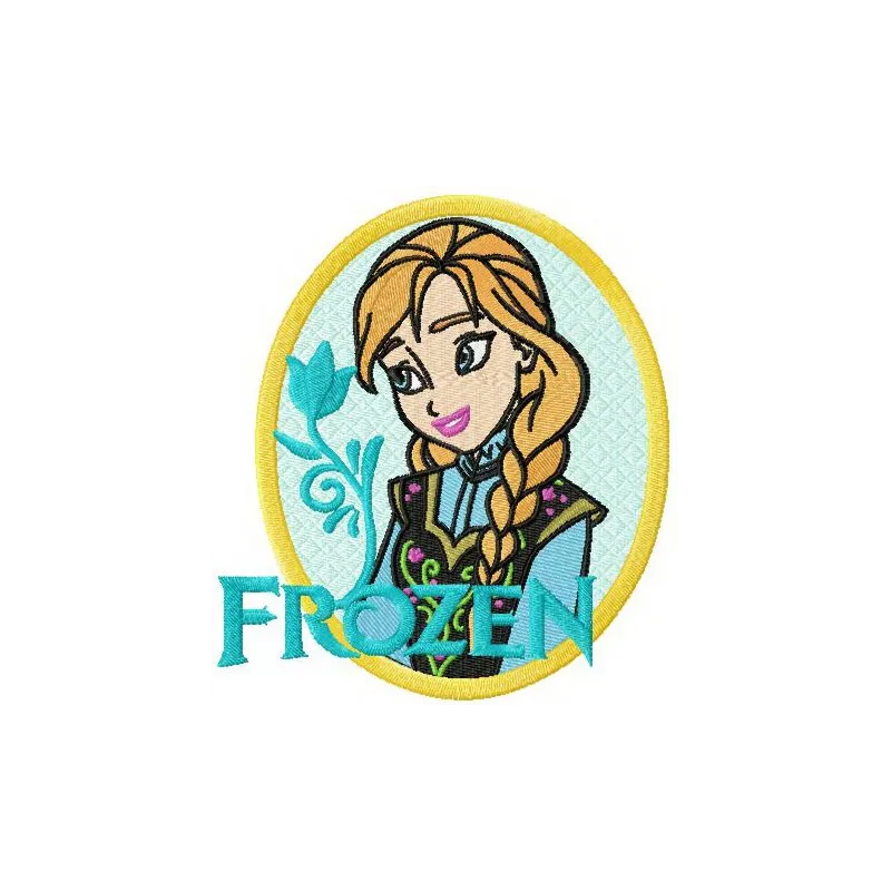 Anna badge embroidery design from Frozen, showcasing intricate details for stitching on various fabric items.