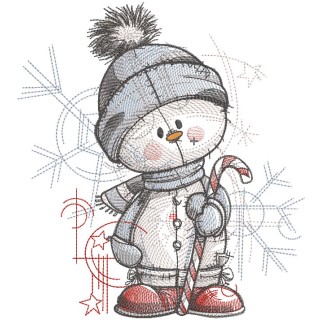 Joyful Snowman with Candy Cane embroidery design - Embroidery Design