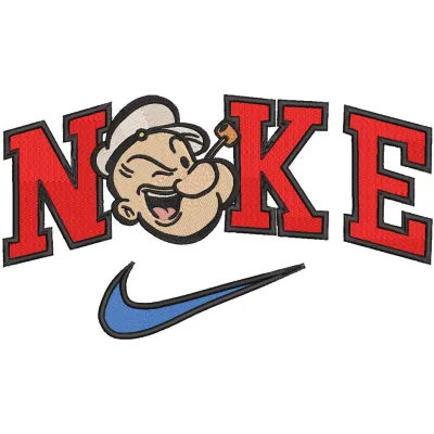 Embroidery design preview of a Nike Popeye logo featuring vibrant colors and detailed stitching.