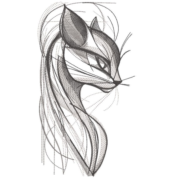 Cat in shades of gray embroidery design - Embroidery Design