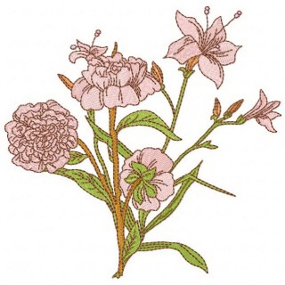 Vintage lily and peony embroidery design - Embroidery Design