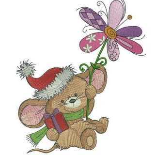 Mousekin with winter flower embroidery design - Embroidery Design