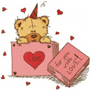 Teddy bear in box embroidery design - Embroidery Design